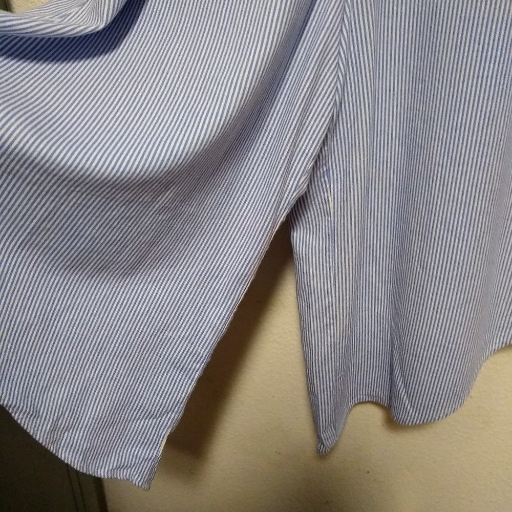 MSK linen blend striped jumper romper wide gaucho leg asymmetrical hem - Picture 4 of 15